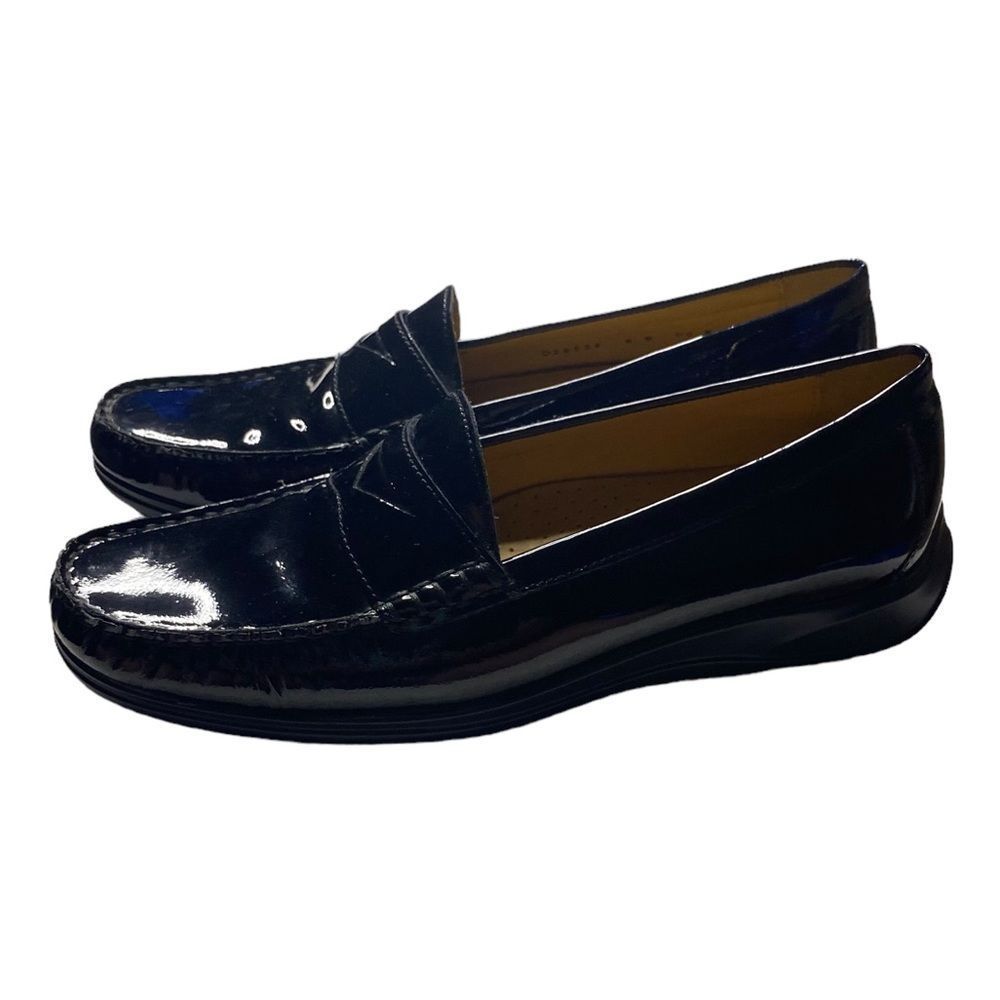 COLE HAAN NIKE AIR Wm’s Sz 8 Black Patent Leather Penny Loafer Flats Shoes - Picture 5 of 8